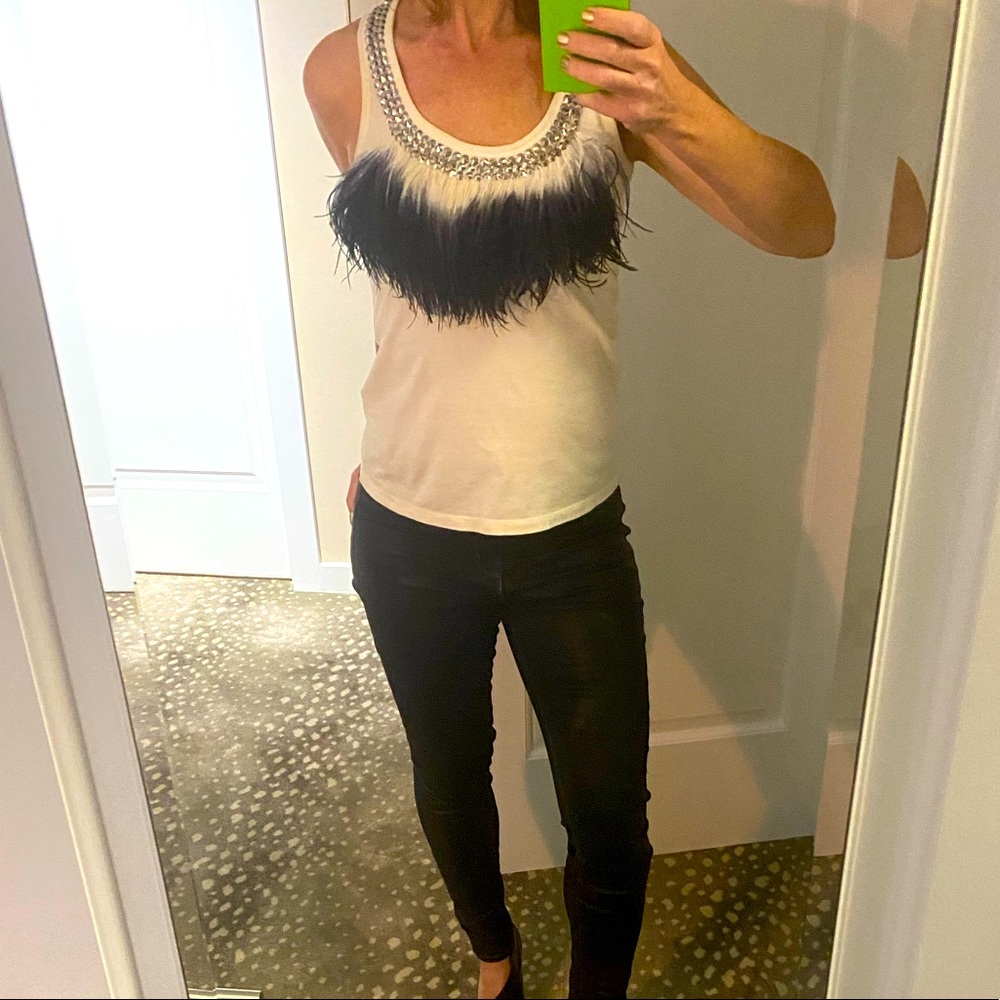 💫💥🎉 RARE Givenchy ostrich feather silver stud cotton tank S - Picture 2 of 11